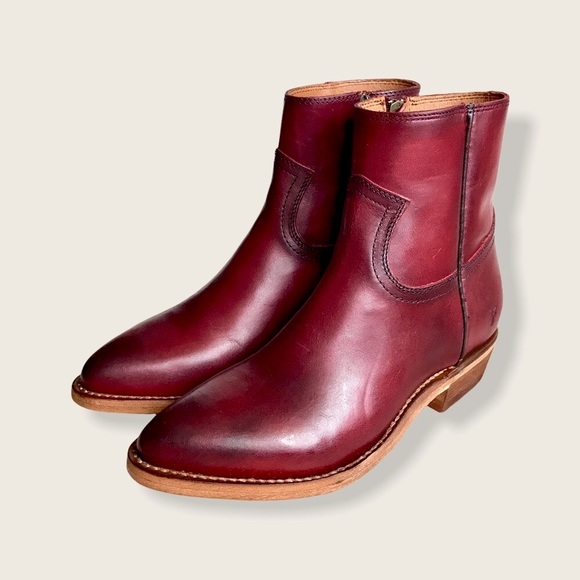 Frye Billy Burgundy Leather Zip Short Ankle Boots - Picture 15 of 16